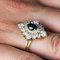Modern Synthetic Blue and White Gems 18 K Yellow Gold Diamond Shape Ring 10