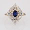 Modern Synthetic Blue and White Gems 18 K Yellow Gold Diamond Shape Ring 15