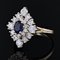 Modern Synthetic Blue and White Gems 18 K Yellow Gold Diamond Shape Ring 6
