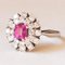Vintage 18k White Gold Daisy Ring with Synthetic Ruby ​​and Cut Diamonds, 1970s, Image 2