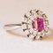 Vintage 18k White Gold Daisy Ring with Synthetic Ruby ​​and Cut Diamonds, 1970s 8