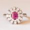 Vintage 18k White Gold Daisy Ring with Synthetic Ruby ​​and Cut Diamonds, 1970s 1