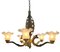 Art Deco Bronze Chandelier Details with 5 Glass Shades, 1930s 4