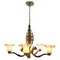 Art Deco Bronze Chandelier Details with 5 Glass Shades, 1930s, Image 1