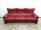 3-Sitzer Sofa aus rotem Leder von Vico Magistretti für Cassina, 1970er 3