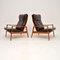 Vintage DanishTeak and Leather Armchairs attributed to Arne Wahl Iversen from Komfort, 1960s, Set of 2 3