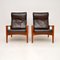 Vintage DanishTeak and Leather Armchairs attributed to Arne Wahl Iversen from Komfort, 1960s, Set of 2 2