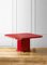 Red Lacquered Hexagonal Dining Table with Brass Details and Molato Crystal Shelf, Italy, 1980s 1
