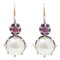 Pearls, Rubies, Rose Gold and Silver Earrings, Set of 2 1