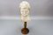 French White Washed Carved Wooden Sculptural Head on Pedestal, 1920s 20