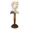 French White Washed Carved Wooden Sculptural Head on Pedestal, 1920s 1