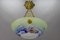 French Art Nouveau Green, Blue and White Glass and Brass Pendant Light, 1920s 12