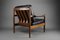 Mid-Century Danish Black Leather and Wood Lounge Chair by Grete Jalk, 1955, Image 1