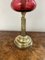Large Antique Victorian Cranberry Glass and Brass Oil Lamp, 1880, Image 4