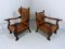 Antique Leather Armchairs with Carps Print, 1890s, Set of 2 11