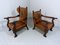 Set of Antique Leather Armchairs with Carps Print, 1890s 11