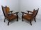 Antique Leather Armchairs with Carps Print, 1890s, Set of 2 5