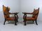 Set of Antique Leather Armchairs with Carps Print, 1890s 2