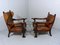 Antique Leather Armchairs with Carps Print, 1890s, Set of 2 4