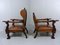 Antique Leather Armchairs with Carps Print, 1890s, Set of 2 9