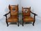 Set of Antique Leather Armchairs with Carps Print, 1890s 12