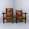 Antique Leather Armchairs with Carps Print, 1890s, Set of 2 21