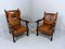 Antique Leather Armchairs with Carps Print, 1890s, Set of 2 1