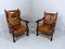 Set of Antique Leather Armchairs with Carps Print, 1890s 1