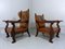 Set of Antique Leather Armchairs with Carps Print, 1890s 10