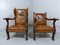 Set of Antique Leather Armchairs with Carps Print, 1890s 13