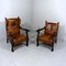 Antique Leather Armchairs with Carps Print, 1890s, Set of 2 22