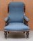 Blauer viktorianischer Sessel aus Hartholz 2
