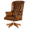 Handmade Chesterfield Wingback Swivel Office Chair from Harrods London, England, Image 1
