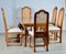 Walnut Parquetry Inlaid Dining Table and Chairs, Set of 7, Image 2