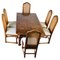 Walnut Parquetry Inlaid Dining Table and Chairs, Set of 7, Image 1