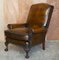 Antique Claw & Ball Hand Dyed Brown Leather Wingback Armchairs, 1880, Set of 2, Image 4