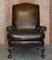 Antique Claw & Ball Hand Dyed Brown Leather Wingback Armchairs, 1880, Set of 2 5