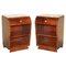 French Art Deco Hardwood Bedside Tables with Marble Tops, 1920s, Set of 2 1