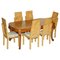 Vintage Art Deco Burr Walnut Ornately Carved Dining Table and Chairs, Set of 7 1