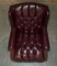 Vintage Oxblood Leather Chesterfield Wingback Swivel Office Chair 10