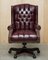 Vintage Oxblood Leather Chesterfield Wingback Swivel Office Chair 1