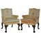 Antique George III Hand Carved Lions Paw Armchairs, 1780s, Set of 2 1