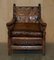 Edwardian Carved Armchair with Hand Dyed Brown Leather Seat, 1910s 2
