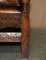 Butaca eduardiana tallada con asiento de cuero marrón teñido a mano, años 10, Imagen 10