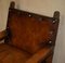 Edwardian Carved Armchair with Hand Dyed Brown Leather Seat, 1910s 3