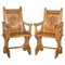 Antique English Carved Oak Armchairs with Armorial Crest Coat of Arms, 1860, Set of 2 1