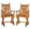 Antique English Carved Oak Armchairs with Armorial Crest Coat of Arms, 1860, Set of 2, Image 1