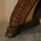 Taburete inglés vintage jacobeo SHand tallado cuero marrón y roble, Imagen 12