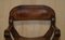 Vintage English Jacobean SHand Carved Stool Brown Leather & Oak 3