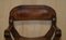 Vintage English Jacobean SHand Carved Stool Brown Leather & Oak, Image 3